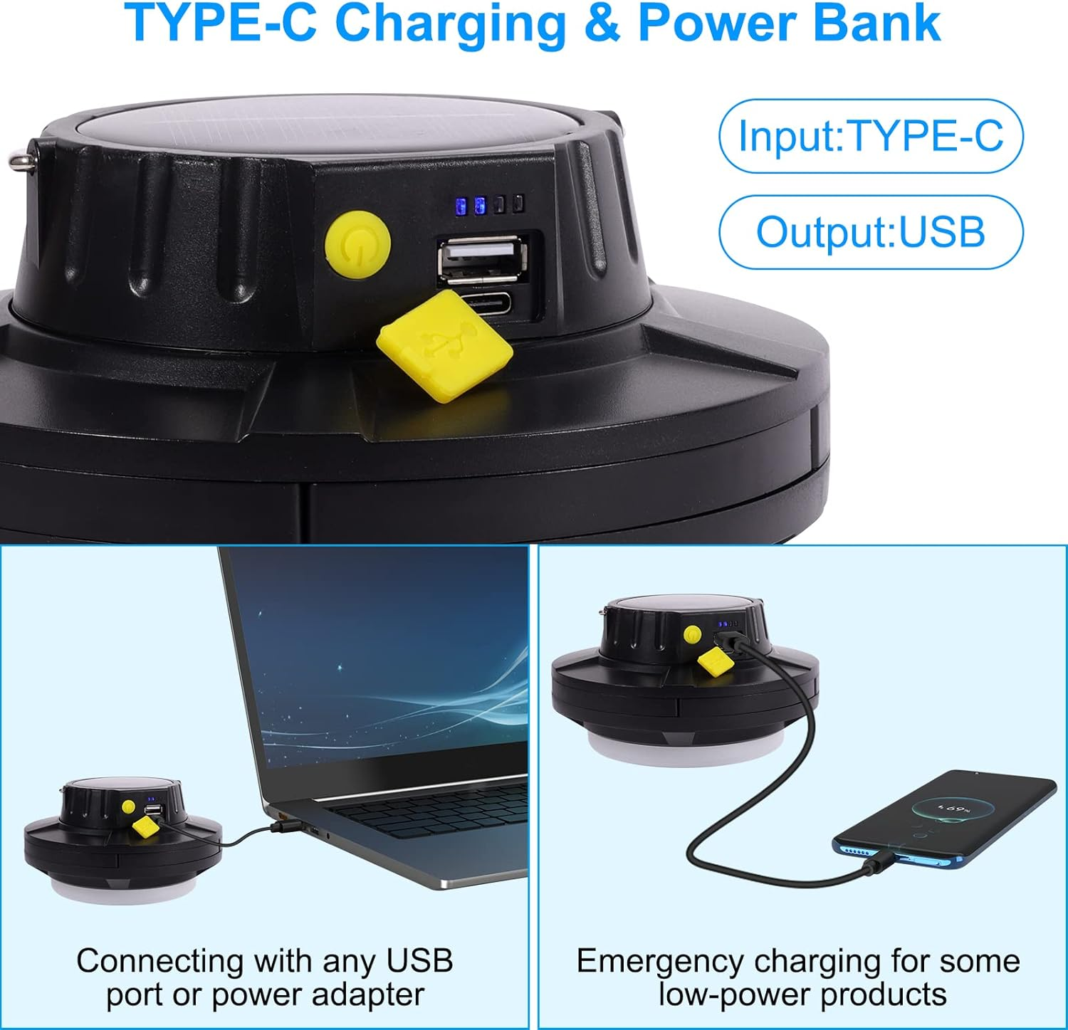 LED Camping Lantern, Dimmable Portable Outdoor Solar Emergency Light, USB Rechargeable 4000Mah Tent Light, Camping Light for Hiking, Fishing