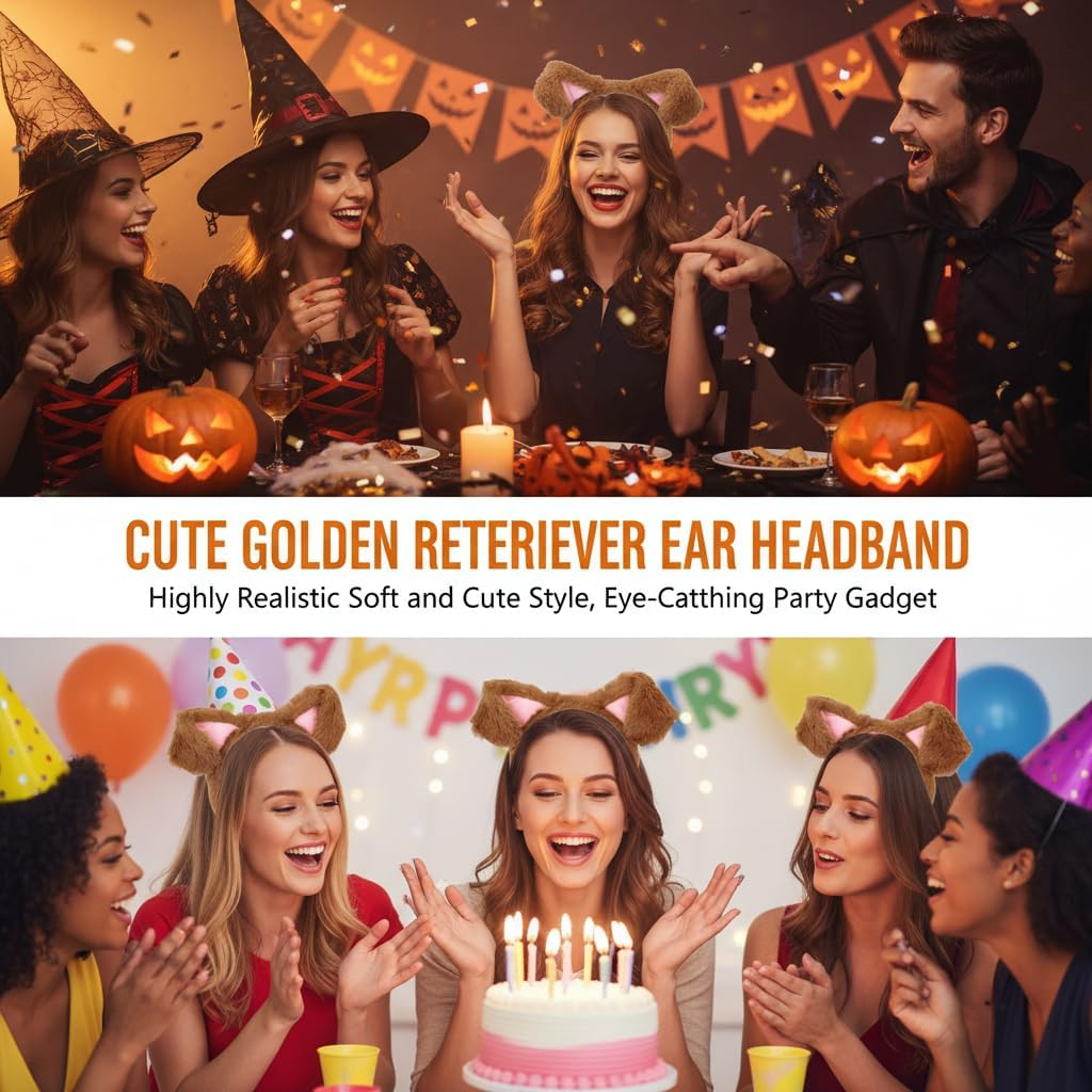 Dog Ears Headband, Realistic Animal Ears Costume Headband for Cosplay, Halloween, Furry Dog Ears for Parties and Washing Makeup, Soft & Comfortable, CRFY