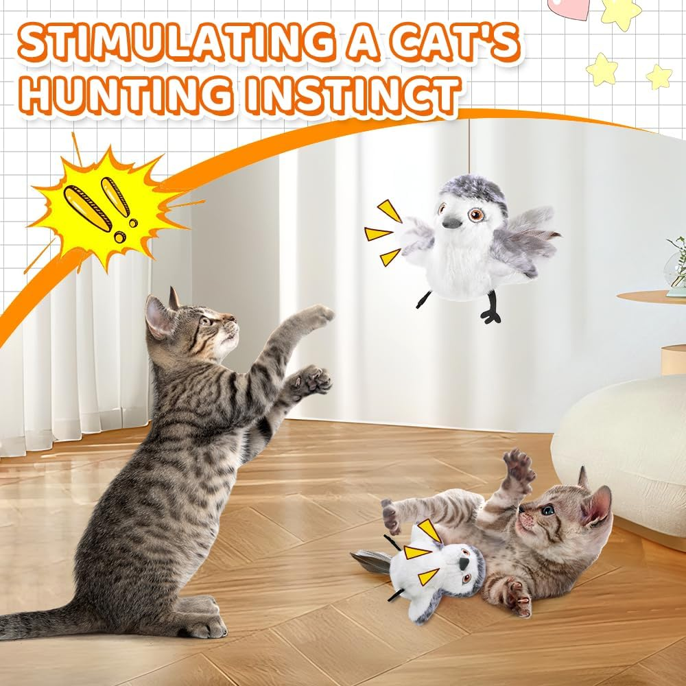 Slowton Cat Toys Rechargeable Interactive - Touch Activated Flapping Bird Catnip Toys with Lifelike Chirping - Plush Bird Toy Indoor Kitten Kitty Exercise image number 4