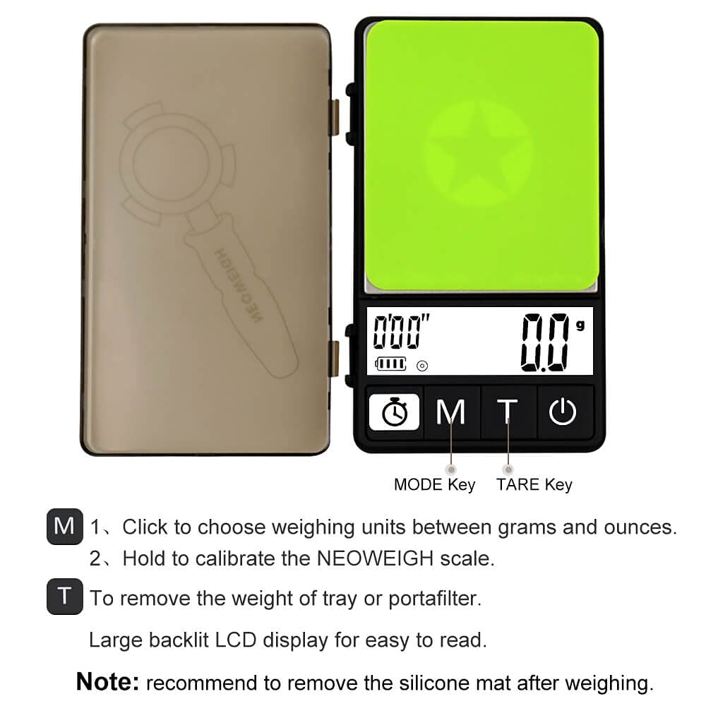 (Latest Version) Espresso Scale with Independent Timer 1000G X 0.1G, Coffee Brewing Scale for Drip Tray & Portafilter, Coffee Scale Espresso W/Silicone Mat, Large Backlit Display (Battery Included)