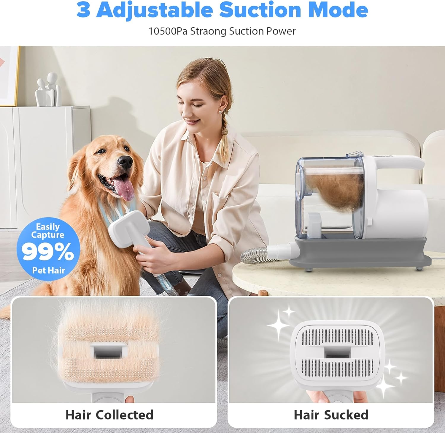 Advwin Dog Grooming Kit, 1.8L Pet Grooming Vacuum with Pet Clipper, Dog Hair Vacuum with 5 Pet Grooming Tools for Dogs Cats Shedding Grooming