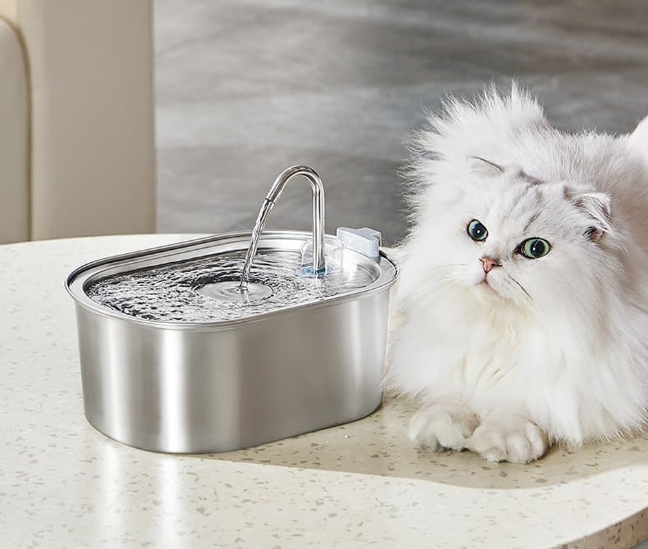 Stainless Steel Dog and Cat Water Fountain 3.2L/108Oz Super Quiet Pet Water Drinking Dispenser with Triple Filtration Automatic Animal Feeding Supplies Provides Flowing Water/1255