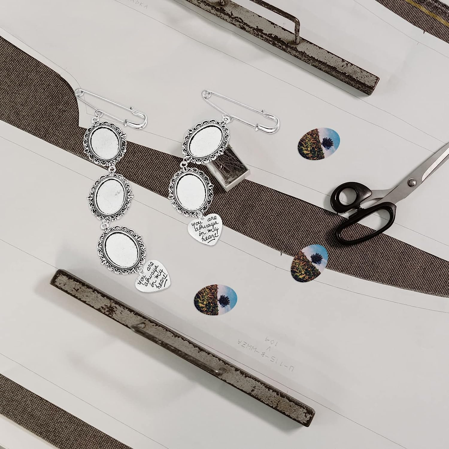 Wedding Bouquet Photo Charms Set: Lacy Oval Frame Bridal Charm DIY Pin Brooch Making Kit Memorial Bride Angel Pendant You Are Always in My Heart Charm for Bridal Shower Bachelor Party