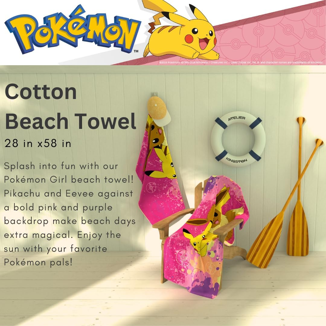Franco Pokemon Girl Anime Kids Super Soft Cotton Bath/Pool/Beach Towel, 58 in X 28 In, (Officially Licensed Product) image number 5