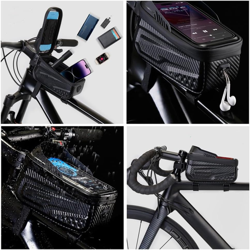 HHWRT Waterproof Bicycle Handlebar Bag, Bike Front Frame Bag with Touchscreen Phone Holder, Bicycle Top Tube Bag, Bike Phone Bag, Cycling Storage Pouch for MTB, Road and Commuter Bikes image number 6