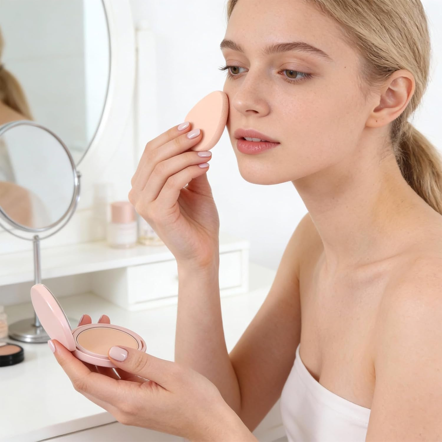 Elevatetech 10Pcs Flat Makeup Sponge Smooth Foundation Sponge Beige Cushion Foundation Puff Forfoundation Concealer and Teardrop Easy Soft Long-Lasting image number 5