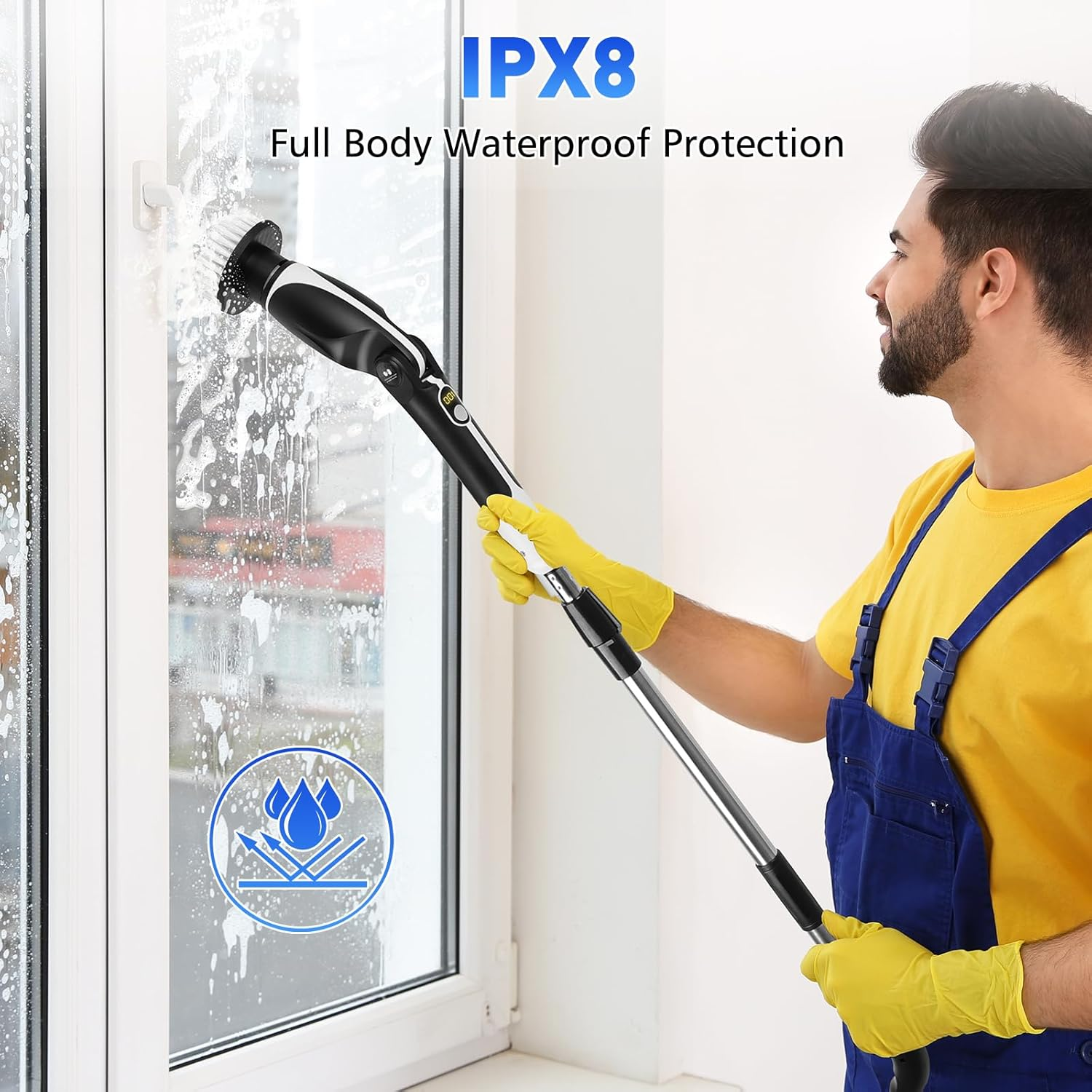 Electric Pin Scrubber: Cordless Electric Cleaning Brush with 9 Replaceable Brush Heads, 3 Speed Shower Power Scrubber with Adjustable Handle, for Floor Wall Tile Car Sink Shower Tub Bathroom image number 4