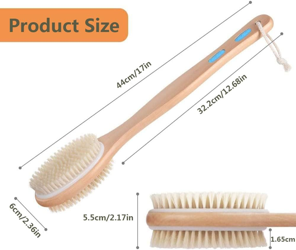 Aufondof Body Scrubber with Soft and Stiff Bristles, Shower Brush Bath Dual-Sided Long Handle Back Scrubber Body Exfoliator for Bath Wet or Dry Brush,Back Brush