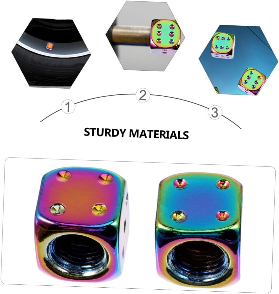Creative Colorful Dice Tire Valve Stem Caps 4Pcs Set Universal Aluminum Alloy Covers for Car Wheels Automotive Alloy Tyre Accessories - Assorted Color image number 6