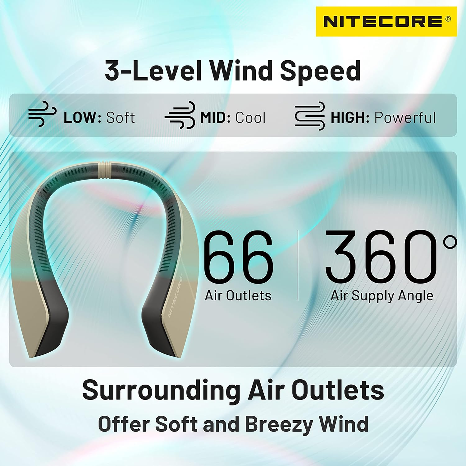Nitecore NEF20 Portable Bladeless Neck Fan, Wearable Hands Free, 360&deg; Airflow, Brushless Motor 4000Mah Battery image number 1