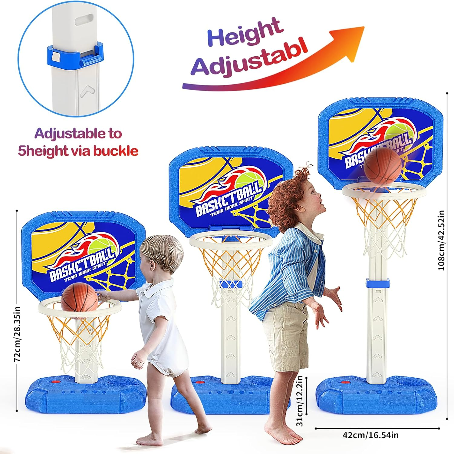 Toddler Basketball Hoop for 1-3, 2 in 1 Indoor & Outdoor Swimming Pool Games Basketball, Adjustable Height Basketball Toy with 3 Balls and Air Pump, Gifts for Kids Boys Girls image number 4