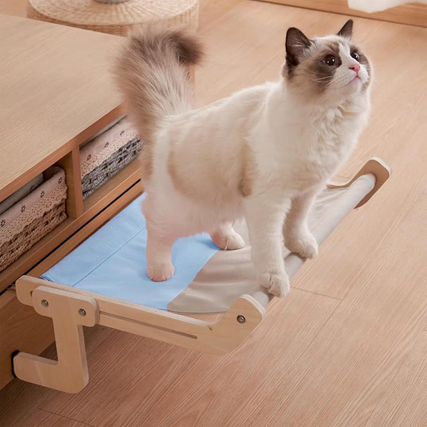 Cat Hammock Window, Cat Hammock, Adjustable Cat Hammock, Cat Window, Leisure Cat Climbing Frame, Hanging Cat Bed, Grey Blue (44.5 X 36 X 16 Cm)