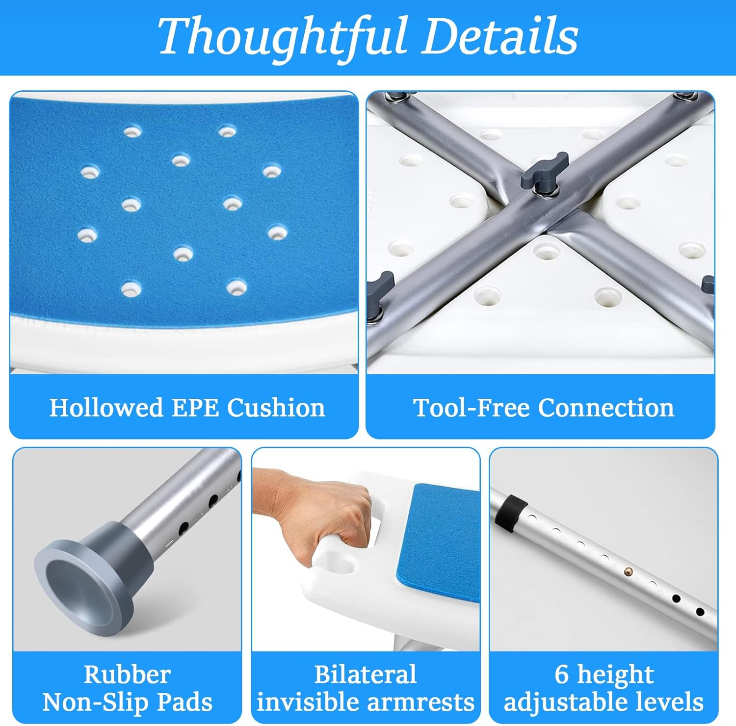 Shower Chair for inside Shower, Adjustable Bath Stool Chair, Shower Stool, Tool-Free Assembly Shower Seat for Bathtub, Shower Bath Chairs