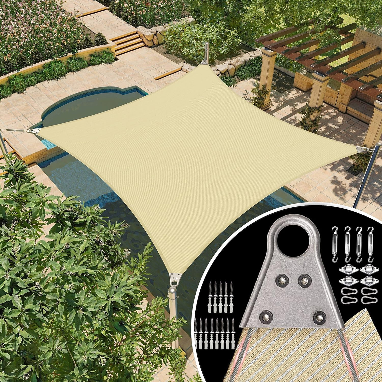 LIODUX Sun Shade Sail, Rectangle UV Sand Block Sunshade, Super Ring Sun Shade Sail Canopy Structure, 260 GSM Permeable Fabric, Reinforced Corners, for Backyard Yard Patio Garden Outdoor (3 X 5 Meter) image number 6