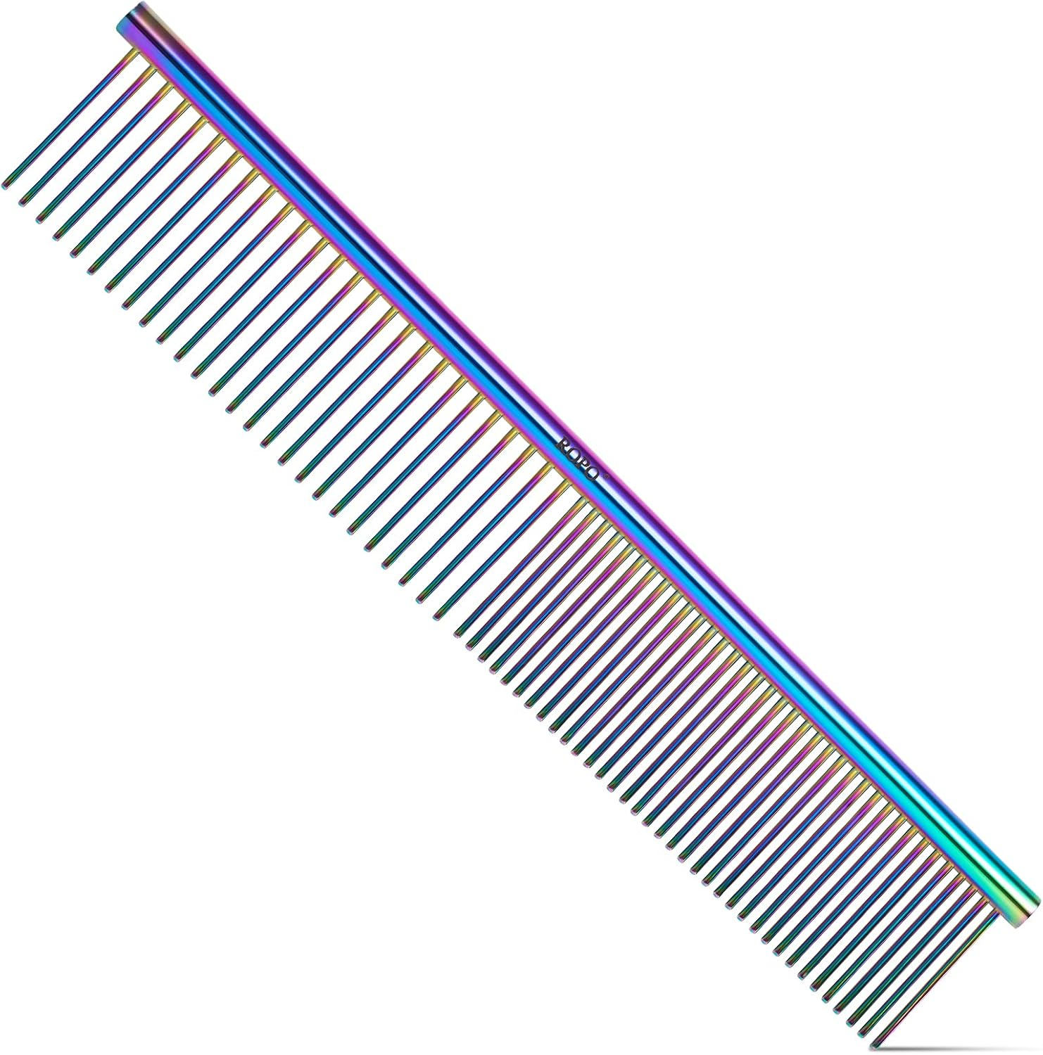 ROPO Pet Steel Combs Dog Cat Comb Tool for Removing Matted Fur - Pet Dematting Comb with Rounded Teeth and Non-Slip Grip Handle - Prevents Knots and Mats for Long and Short Haired Pets