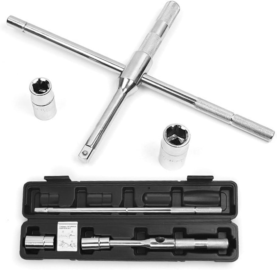 Universal Lug Wrench, 4-Way Tire Iron Nut Wrench Set, Cross Wrench with Storage Case Standard Lug Nut Remover Sockets 17Mm/19Mm/21Mm/23Mm for Repair Car Labor Saving Tire Iron Tyre Wrench image number 1