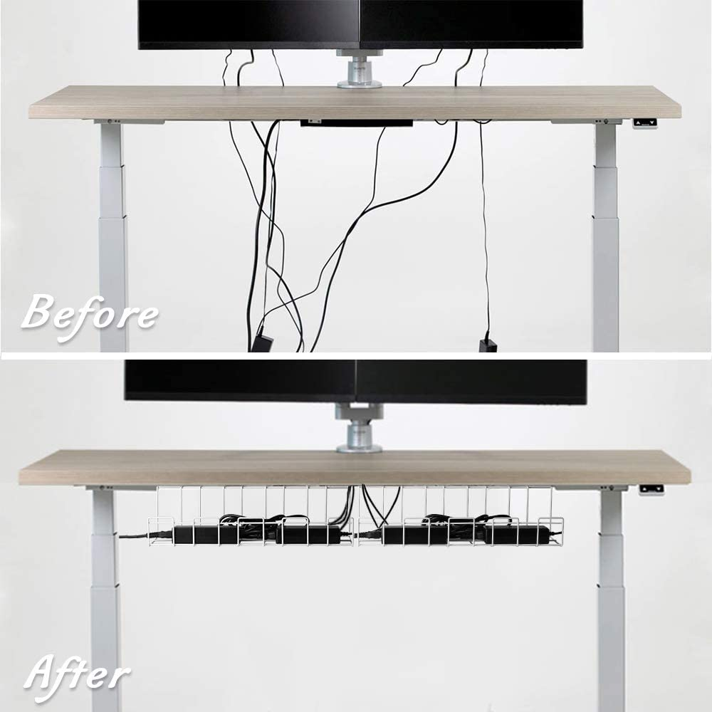 2 Packs Cable Tray, 40Cm under Desk Organizer for Wire Management, Metal Holder for Desktop Computer Home Office Kitchen Workstation to Cover and Hide Power Strips (White) image number 2