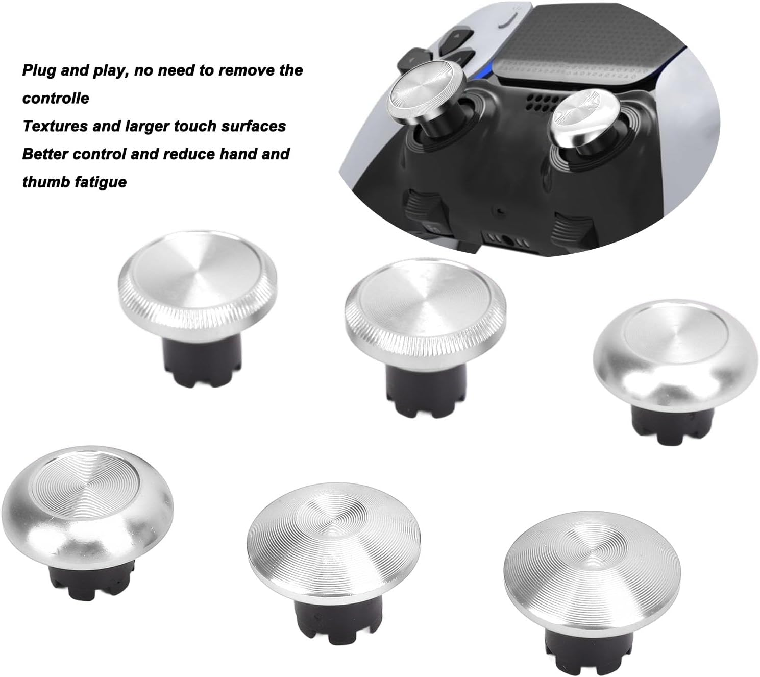 Stick Caps for PS5 Pro Elite, Aluminum Alloy Analog Thumbsticks Joystick Accessories with Textures for Edge Controller, Different Height Shape, Plug and Play (Silver) - Black image number 4