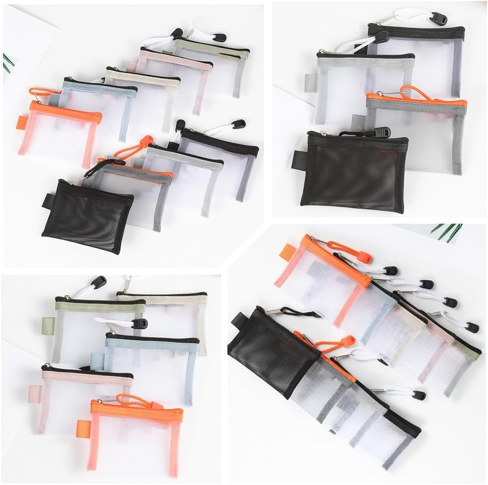 SOFPLATE 5Pcs 5 Colors 3 X 4.5 Inch Mini Zipper Mesh Bags Cosmetic Mesh Pouch Travel Nylon Portable Makeup Toiletry Bag Organizer Key Card Holder for Purse Home Office Lipstick Brushes Coin Women image number 4