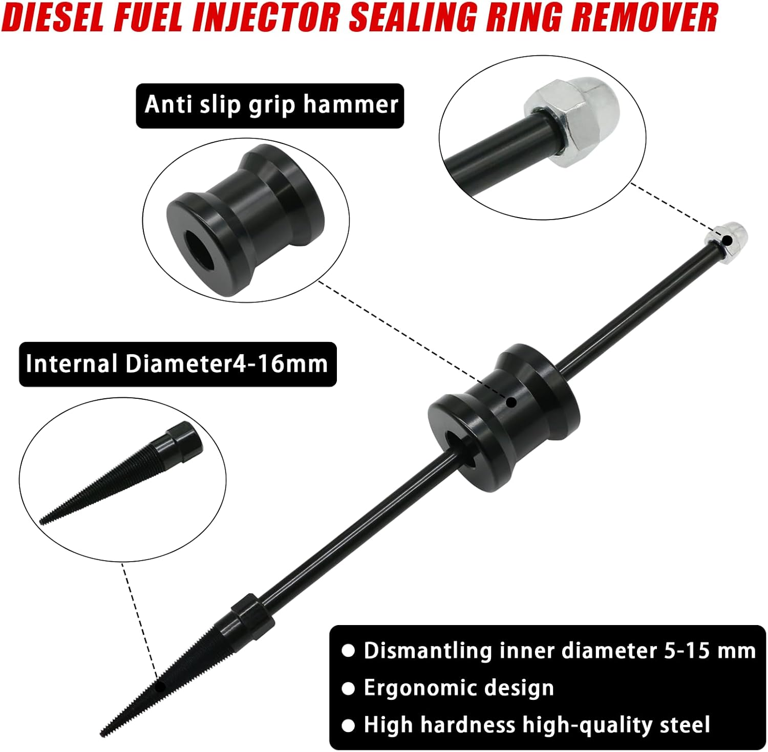 Xituanyuan Injector Seal Ring Puller Tool, Injector Seal Ring Remover for Removing Seal Ring (5-15Mm) with Slide Hammer image number 3