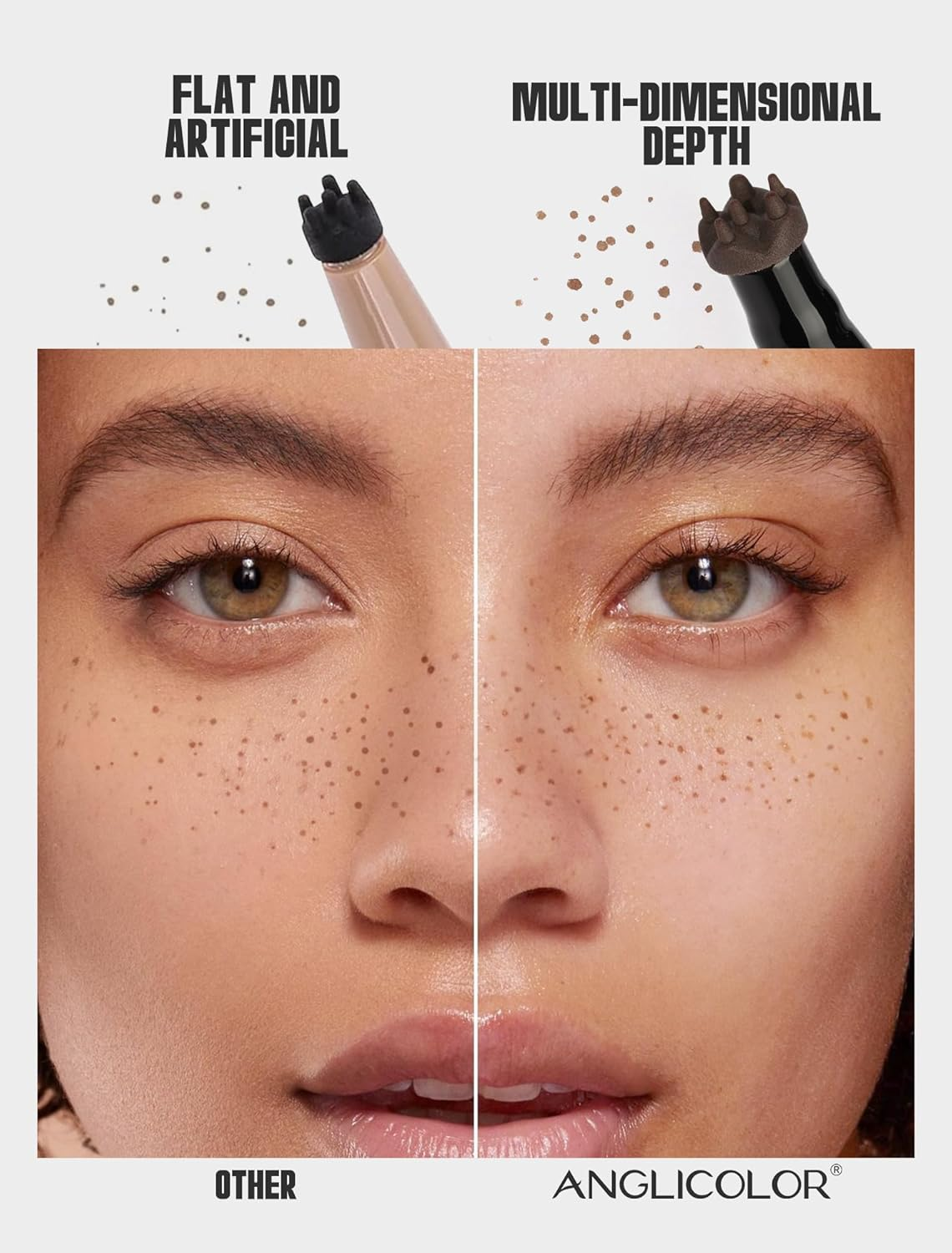 Anglicolor 2 in 1 Freckle Pen, Faux Freckle Pen Stamp with Blush, Quick-Drying, Waterproof, Long-Lasting, Freckle Sizd Dot for Realistic 24H Freckle Natural Makeup (01 Light Brown+Soft Nude Pink) - 03 Dark Brown+Plum Rose image number 3
