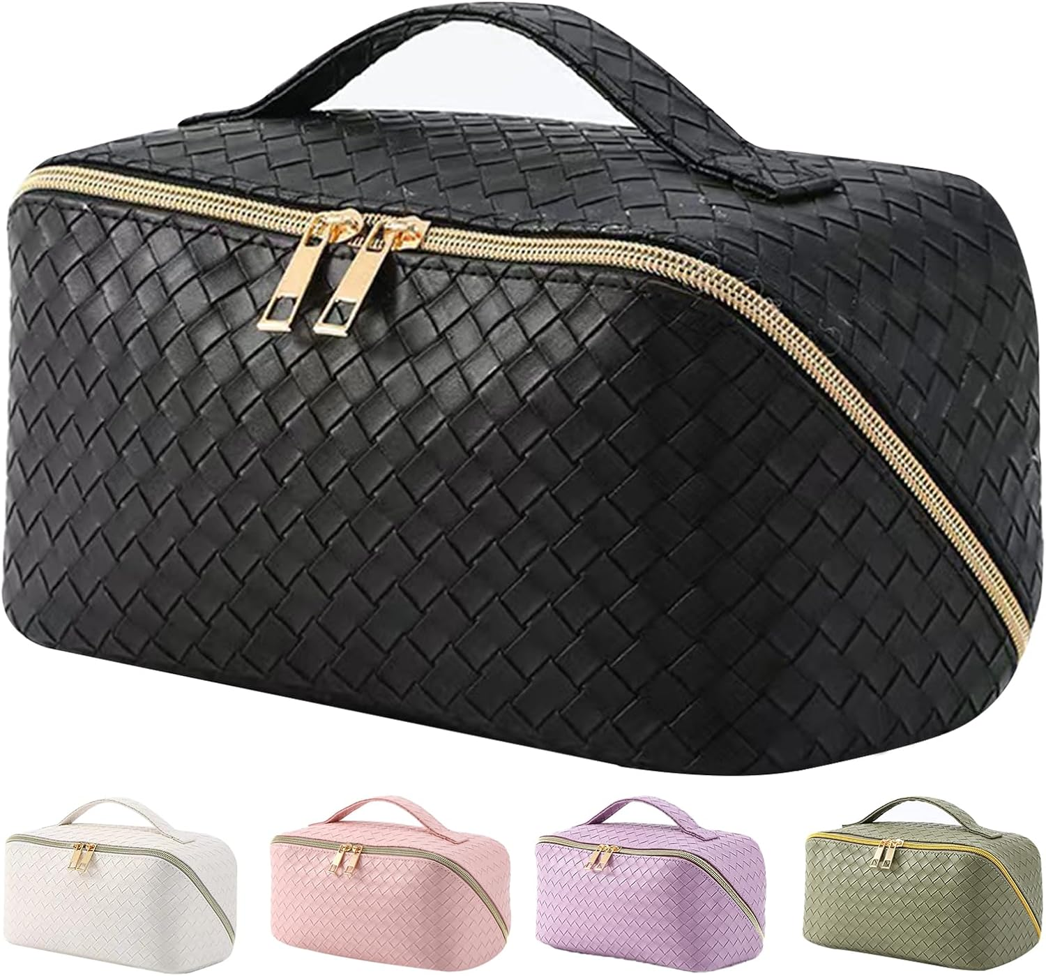 Makeup Bag Travel Toiletry Bag,Large Capacity Cosmetic Bags for Women with Handle and Divider,Large Wide-Open Pouch Waterproof Toiletry Bag for Toiletries Accessories Brushes (D-Pink)