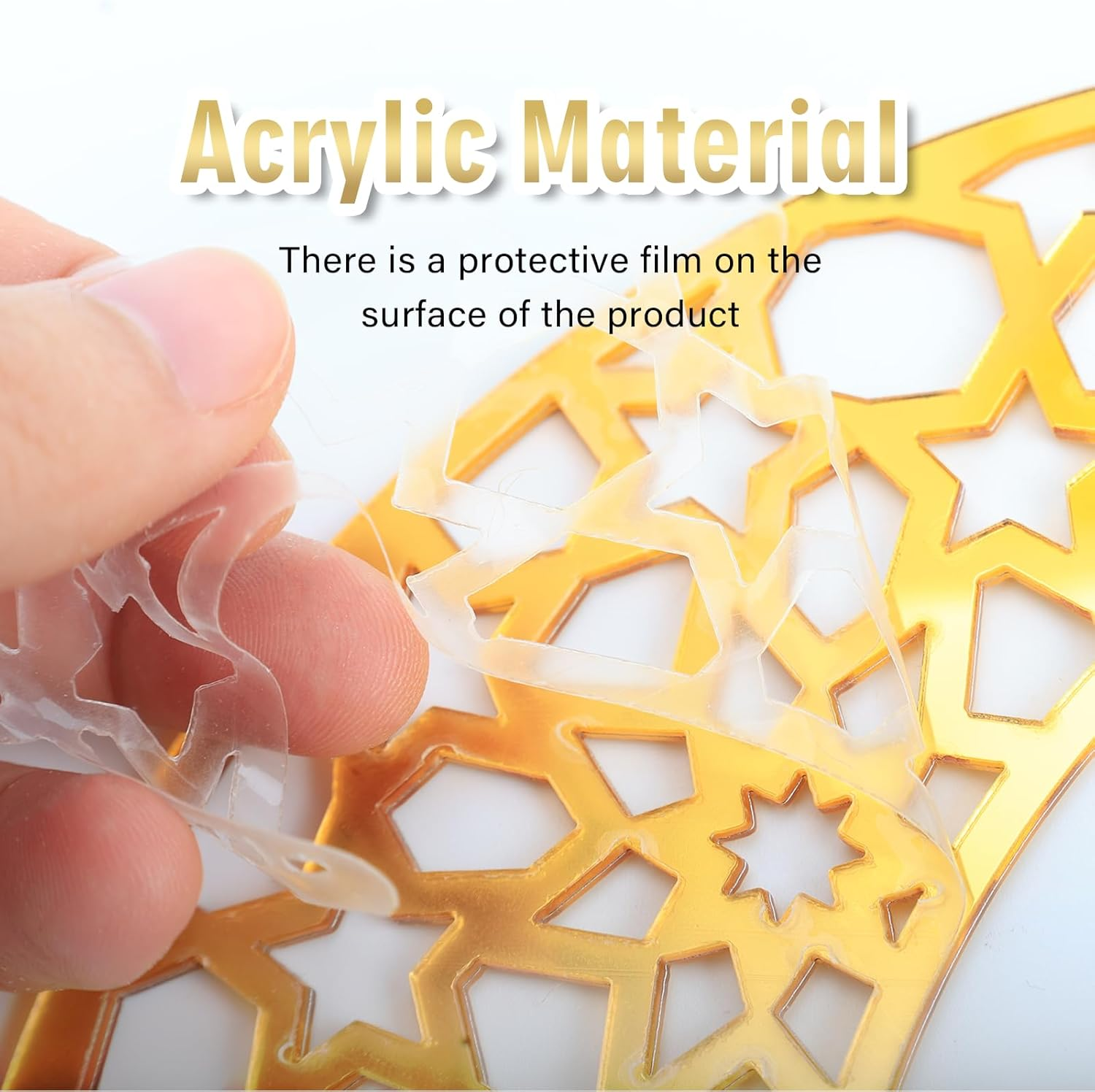 Fiohiros Gold Acrylic Ramadan Decorations Sticker Wall, Mirror Ramadan Wall Stickers with Adhesive Art Decal, Eid Mubarak Wall Art Decoration for Bedding Room Wall Decoration (Gold Star Moon) image number 3