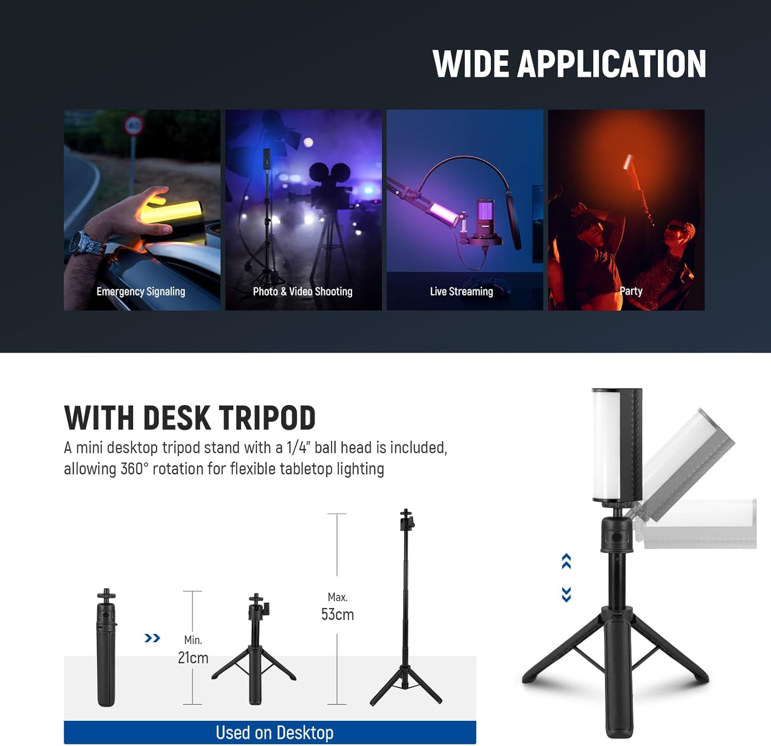 NEEWER Magnetic Handheld Light Wand with Desk Tripod, 17 Scenes, APP Control 360&deg; Full RGB Mini LED Video Lighting Stick, 2500K-8500K Dimmable CRI97 for Photography Vlog Tiktok, 2550Mah Battery, TL97C image number 6