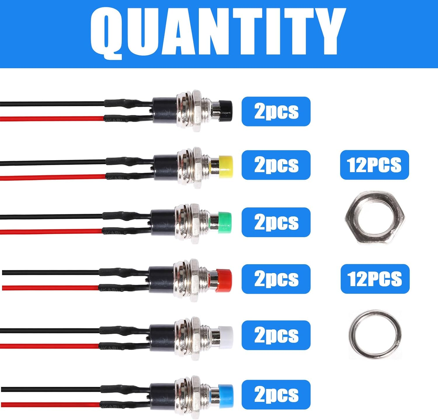 Aikoolwer Momentary Push Button Switch 7Mm 1A 48V Prewired Mini round Spst Normal Open Universal for Car Boat Model Railway Power image number 5