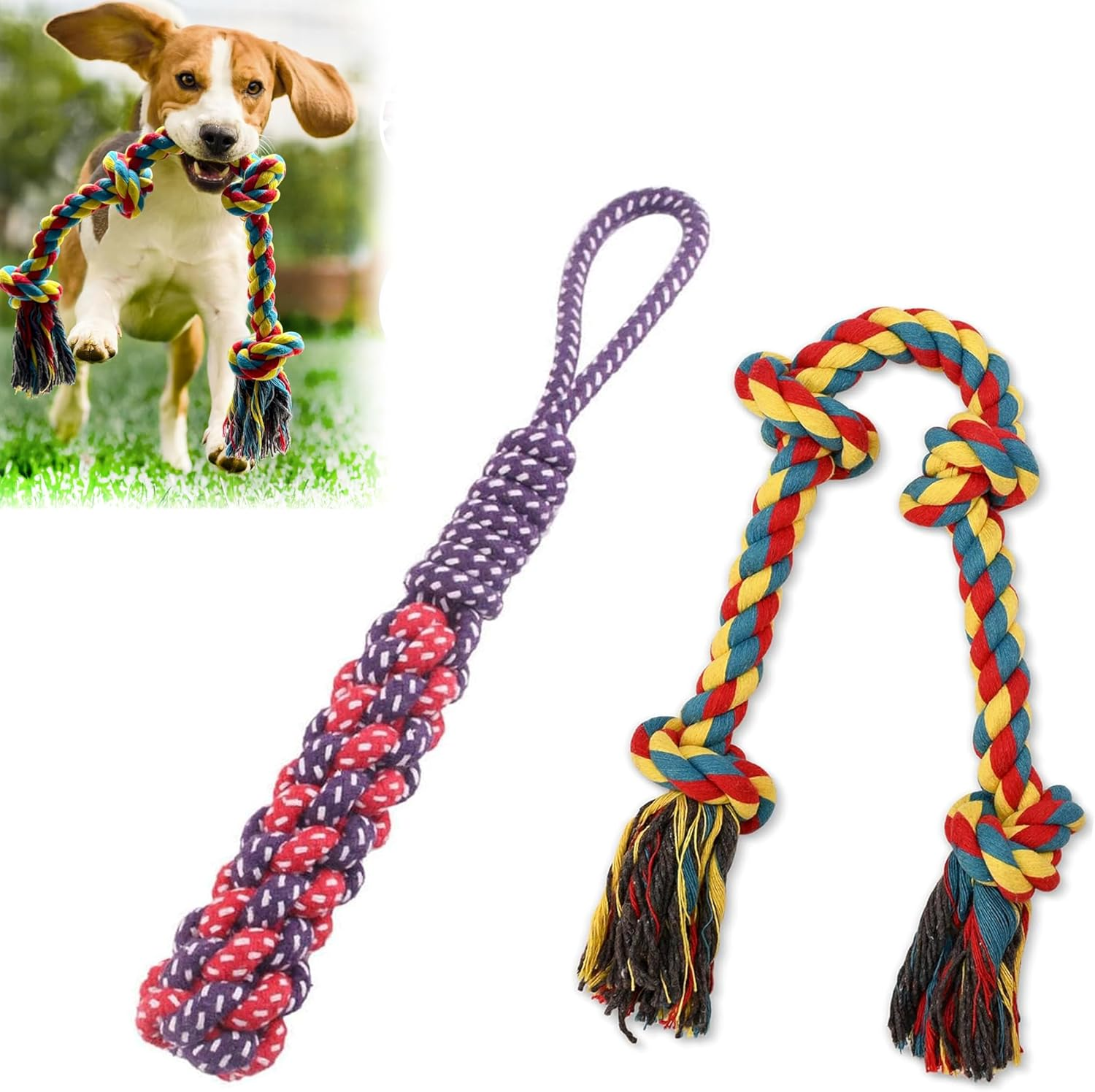 2 Pcs Dog Rope Toys for Small/Medium Dogs,Dog Toys Set for Aggressive Chewers,Interactive Teething Chew Tug Toy,War Rope Dog Toy,Interactive Dog Rope Toy for Teeth Cleaning image number 2