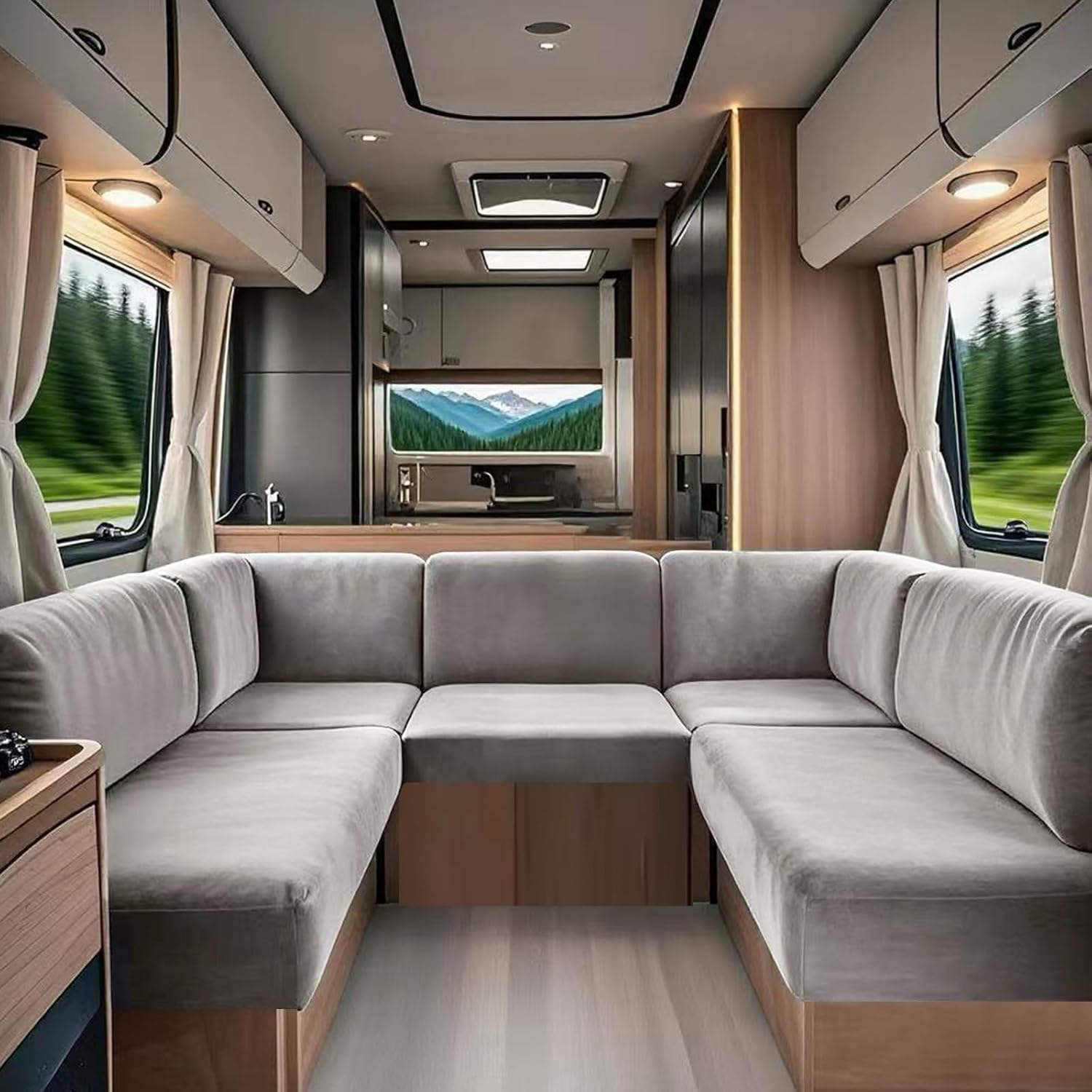 YMEOW Stretchy Caravan Cushion Covers, Washable Non-Slip RV Dinette Bench Covers with 2 Fastening Straps,Cover Protector for Camper Sofa Seats&Backrest (Dark Grey,3 Seater) image number 4