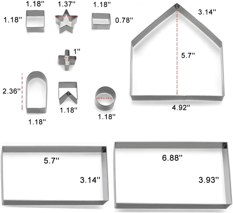 3D Cookie Cutter House Set Christmas,10 Pcs Gingerbread House Cookie Mold for Winter Holiday Thanksgiving Festival,Stainless Steel Cake Biscuit DIY Kit Baking Pastry Tool with Gift Box Packaging image number 2