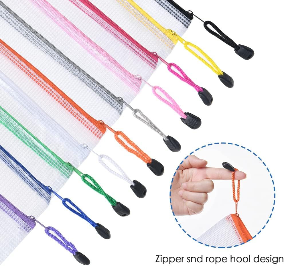 Vicloon Plastic Wallets A5, 10Pcs Zip Lock Bags Mesh Document Wallet Document Folders Plastic Pockets Zipper File Wallet for School Office Homework Storage Bags Travel image number 1