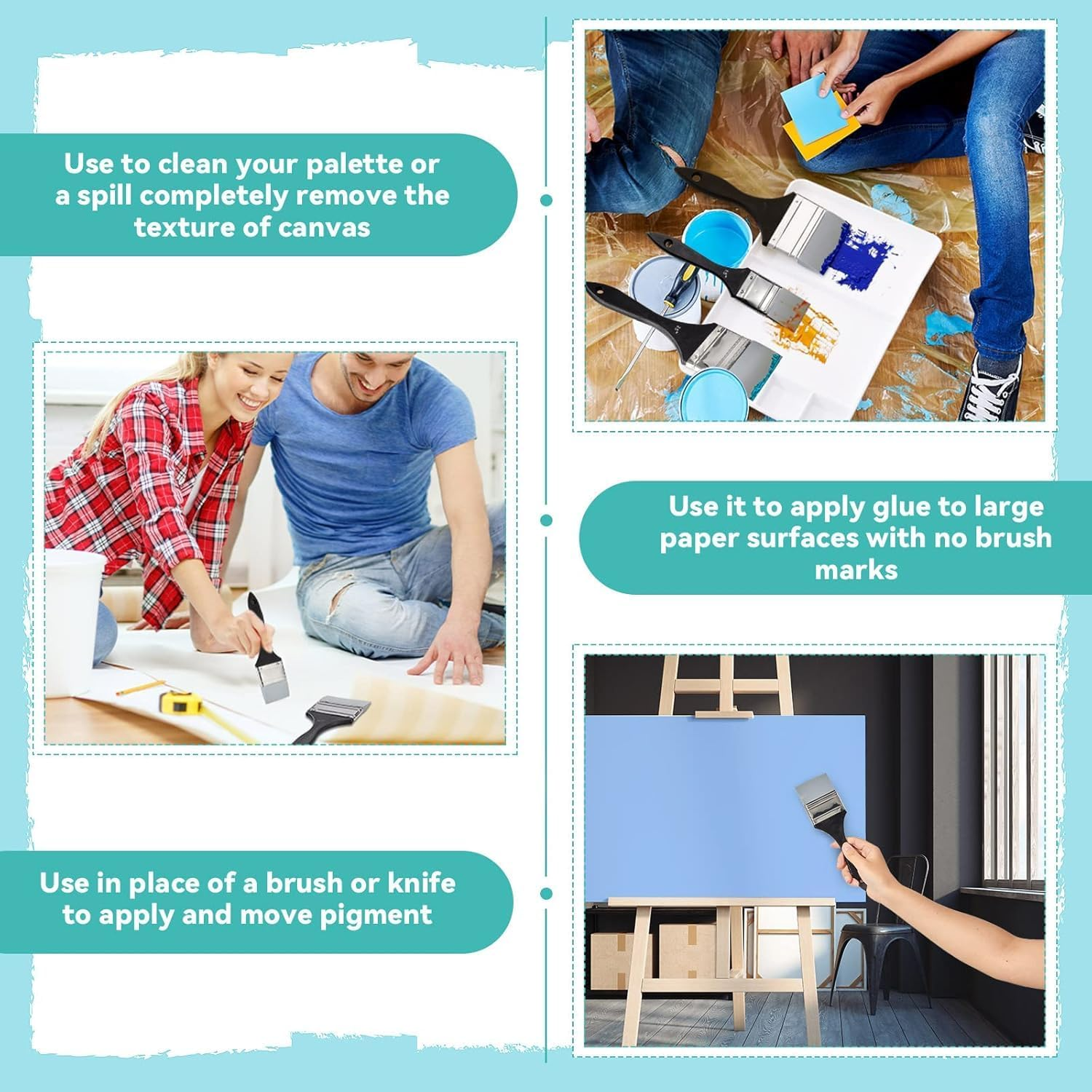 Silicone Paintbrush Set,4-Piece Color Shapers for Resin Painting, Flat Silicone Brushes for Acrylic and Water-Based Paints. (1.5/2/ 2.5/3 in Wide) image number 3