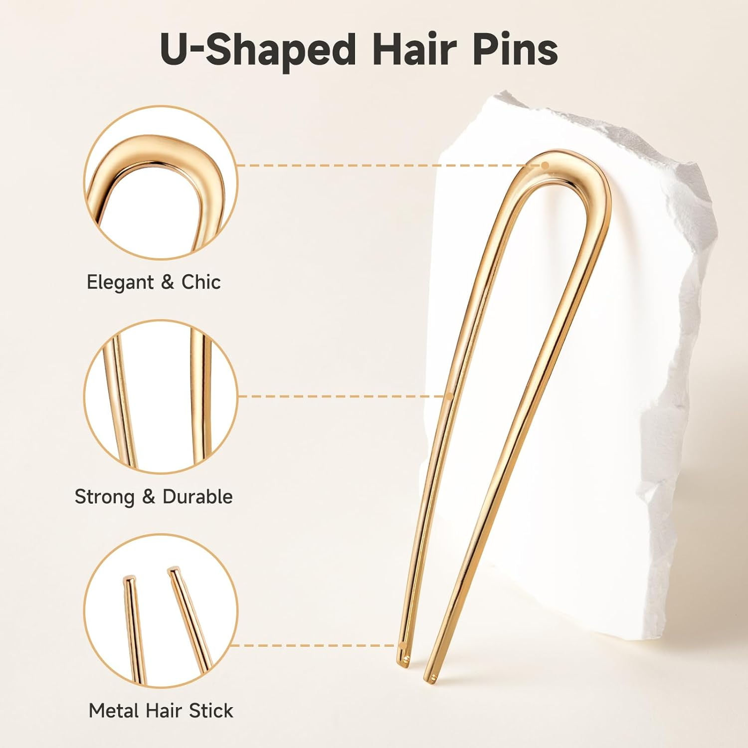 3 PCS French Hair Pins for Women - French Twist and Buns, Elegant Gold Hair Accessories image number 4