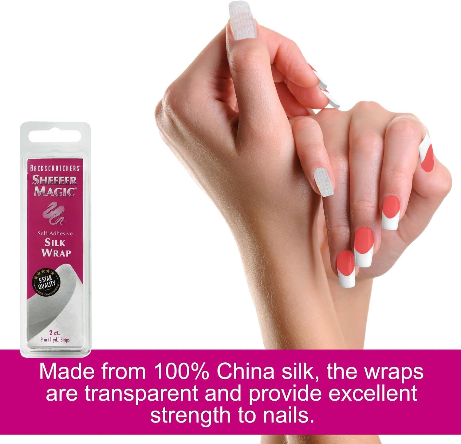 Backscratchers Sheeeer Magic Silk Wrap - Self Adhesive Manicure Nail Art Tool - DIY Nail Extension - 2 Count image number 1