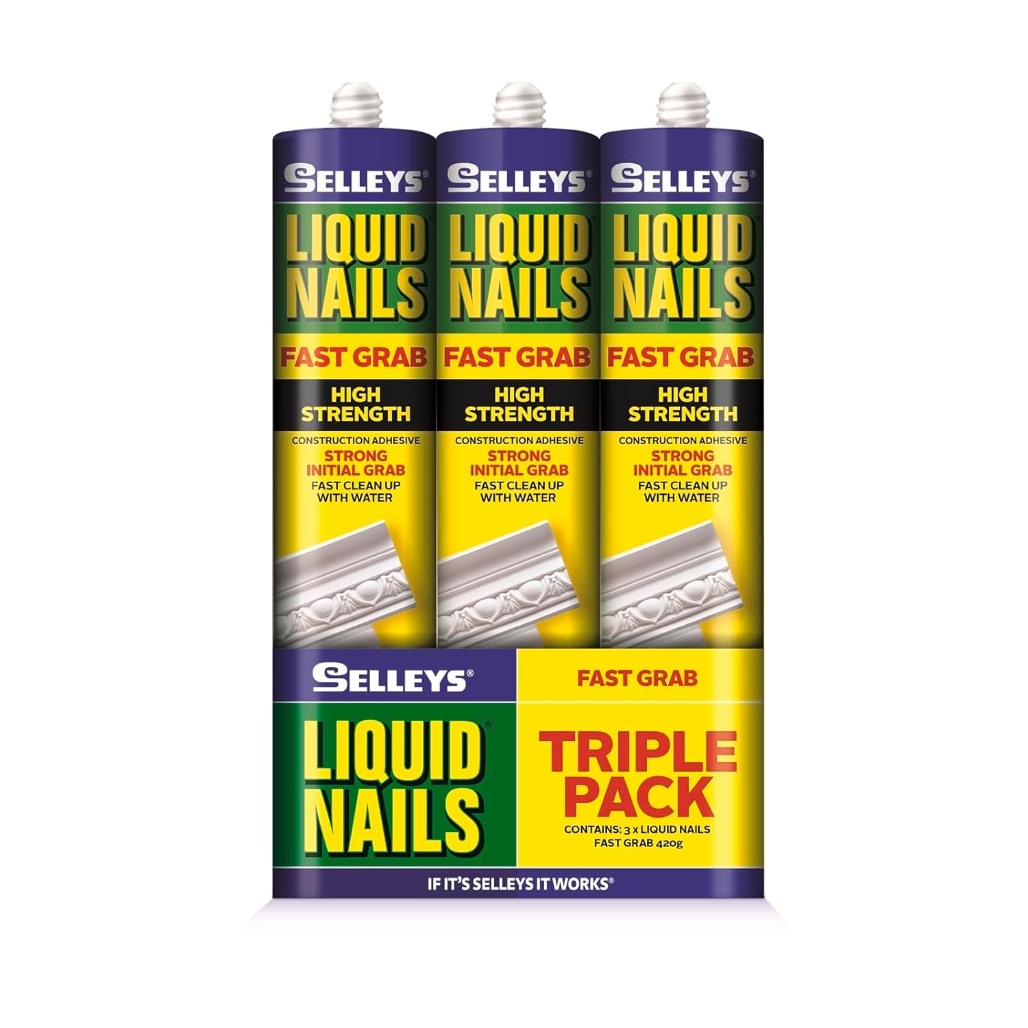 Selleys 420G Liquid Nails Construction Adhesive Fast Grab - 3 Pack