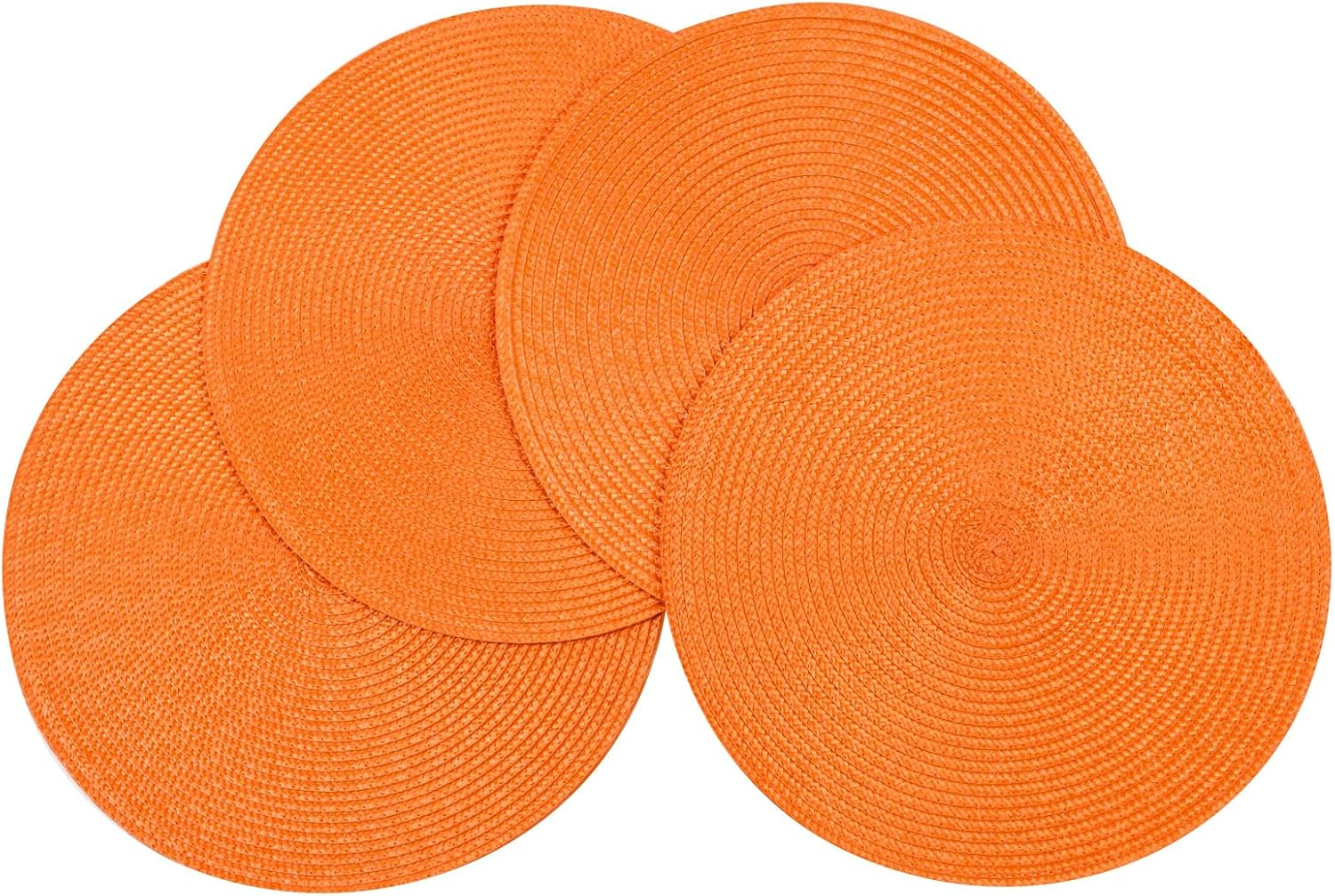 Round Braided Placemats Set of 4 15 Inch round Table Mats for Dining Table Heat Resistant Non-Slip Circle Place Mats (Orange)