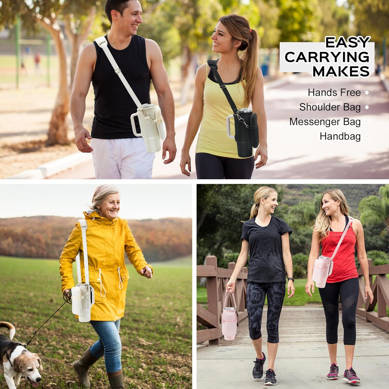 PRAGATISM Water Bottle Carrier Bag with Pouch for Stanley 30 Oz Tumbler with Handle, Neoprene Water Bottle Holder Pocket with Adjustable 4.9FT Strap, Bottle Pouch for Stanley Cup Accessories - Black image number 2