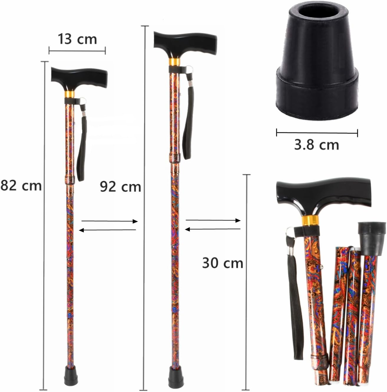 Foldable Walking Cane, Portable Hand Walking Stick, Walking Cane with Smooth Wood Handle, Adjustable Walking Cane, Folding Cane, Collapsible Canes for Seniors, Adjustable Cane