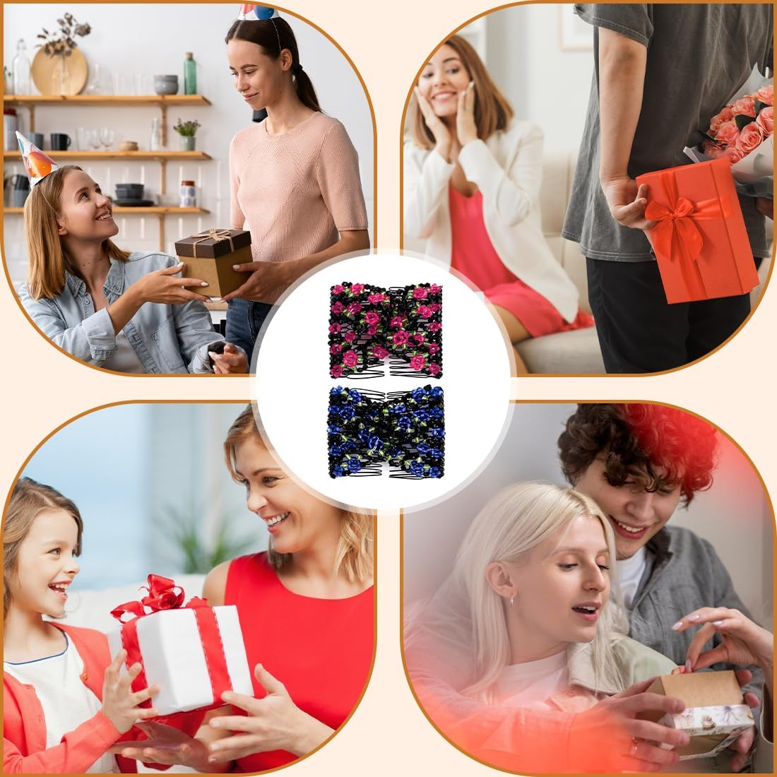 PNPGDYK Pack of 2 Flower Hair Combs for Pushing, Hair Pins, Hair Clips, Women, Durable Double Hair Comb, Beads for Women, Girls, Hair Accessories, DIY Hairstyle image number 1