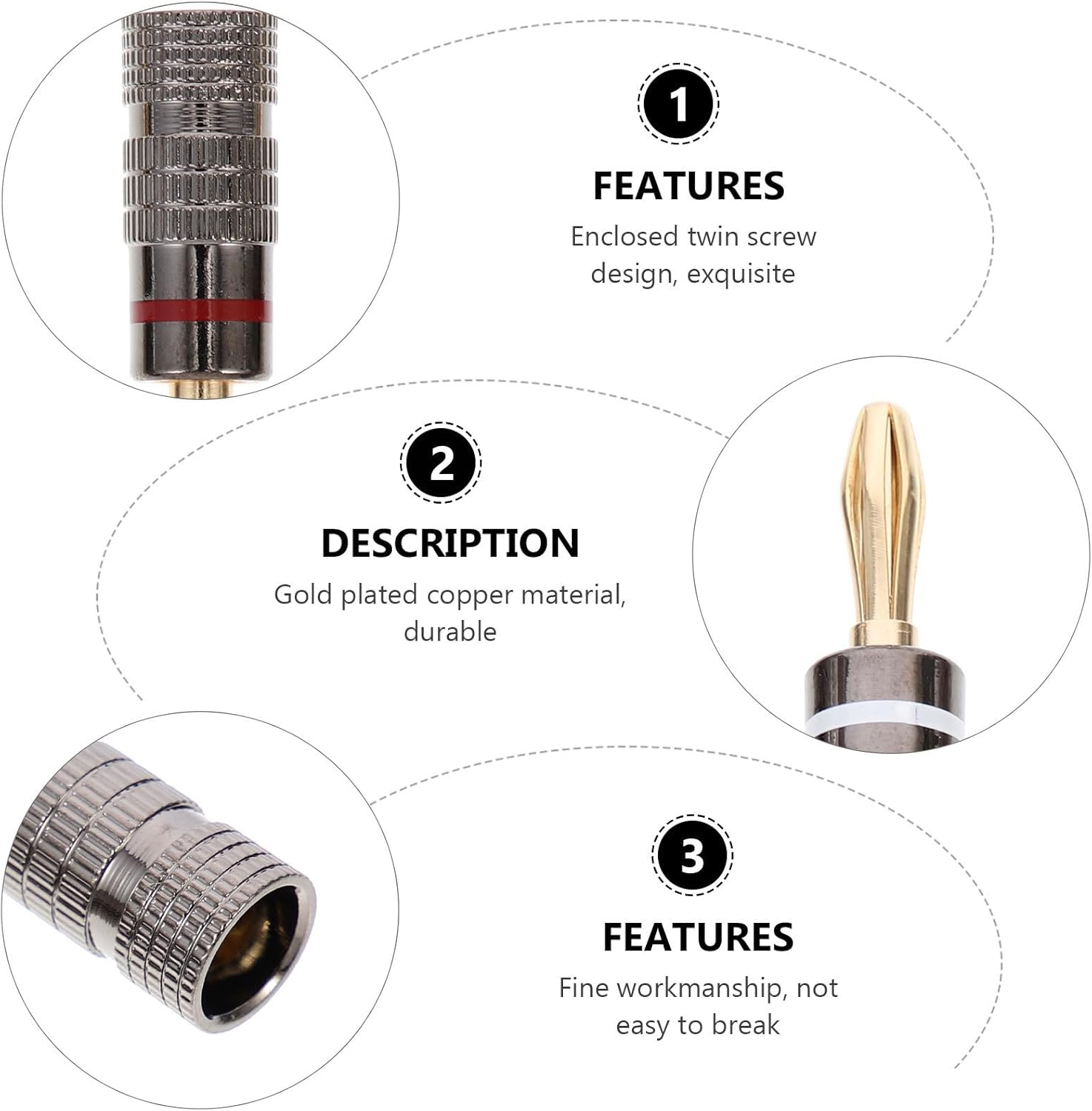 GRIRIW 10Pcs 4Mm Gold-Plated Copper Banana Plug Speaker Wire Connectors, Solderless Audio Jack Clips for Home Theater and Hifi Sound Systems image number 2