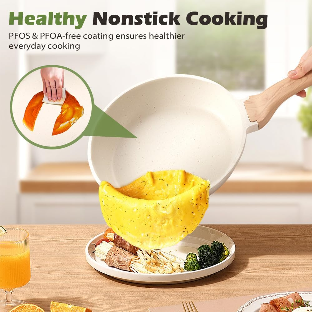 ZUNI 13Pcs Ceramic Cookware Sets, Nonstick Pots and Pans Set, Non-Toxic Kitchen Cooking Set with Frypan, Saucepan, Stockpot, Spatula & Spoon Tools and Pot Protectors, PFOA PFOS Free image number 5