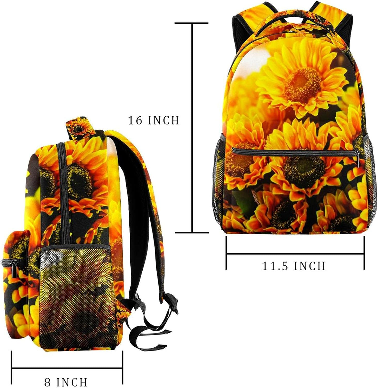 Sunflower Flower Backpack Students Shoulder Bags Travel Bag College School Tote Backpacks image number 5