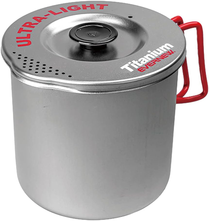 EVERNEW Titanium Lightweight Pasta Camping Pot with Strainer Lid, 1000, Medium image number 4