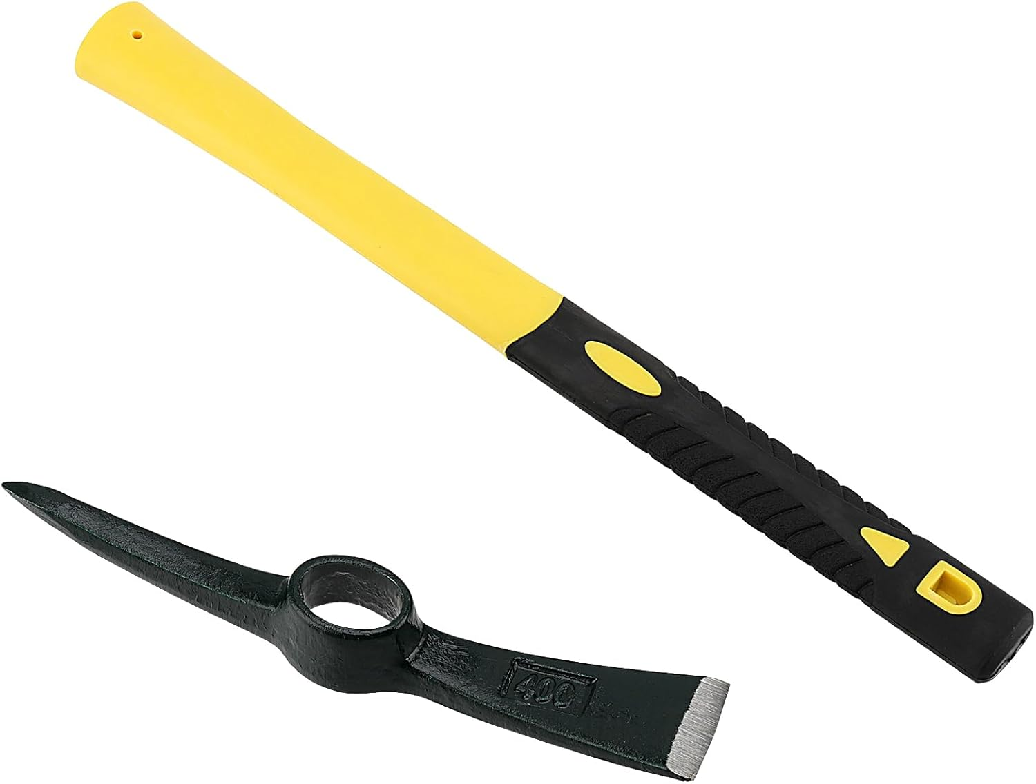 ZEONHEI Large Garden Pickaxe with Steel Forged Head and Plastic-Coated Fibreglass Handle (38 Cm), Pickaxe Robust Flat Hoe Combination Hoe, Ideal for Gardening, Camping image number 2