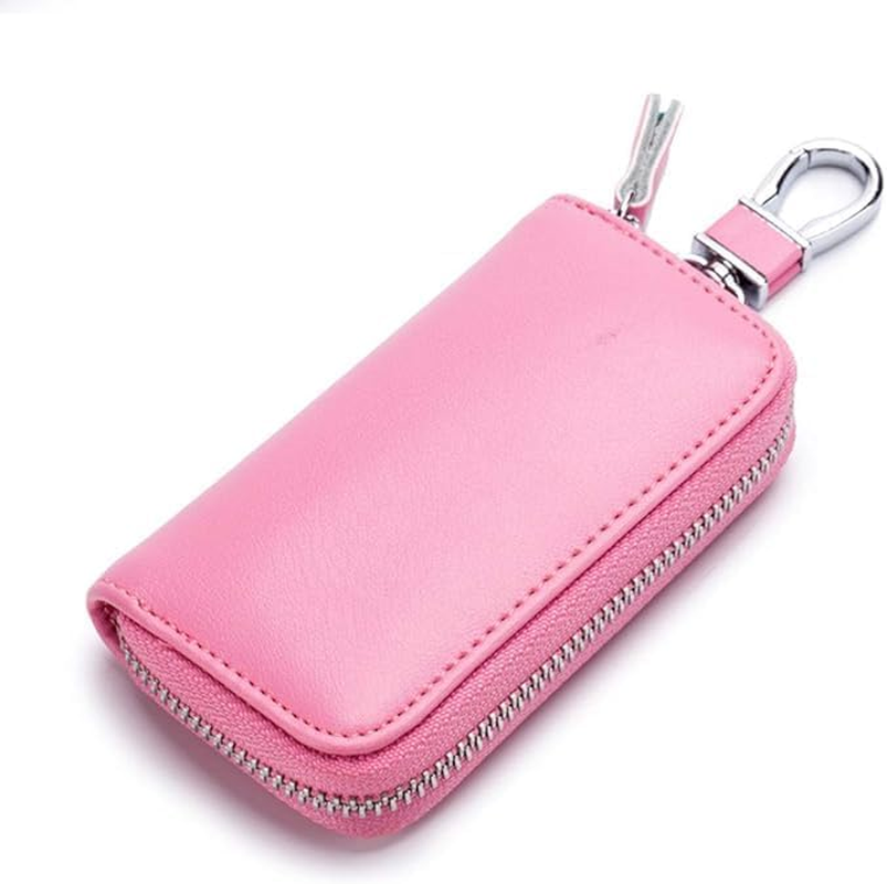 Leather Key Holder Bag with 2 Card Slot & 6 Hooks & 1 Access Card,Key Case Car Key Holder Wallet for Men Women (Pink, One Size) image number 3