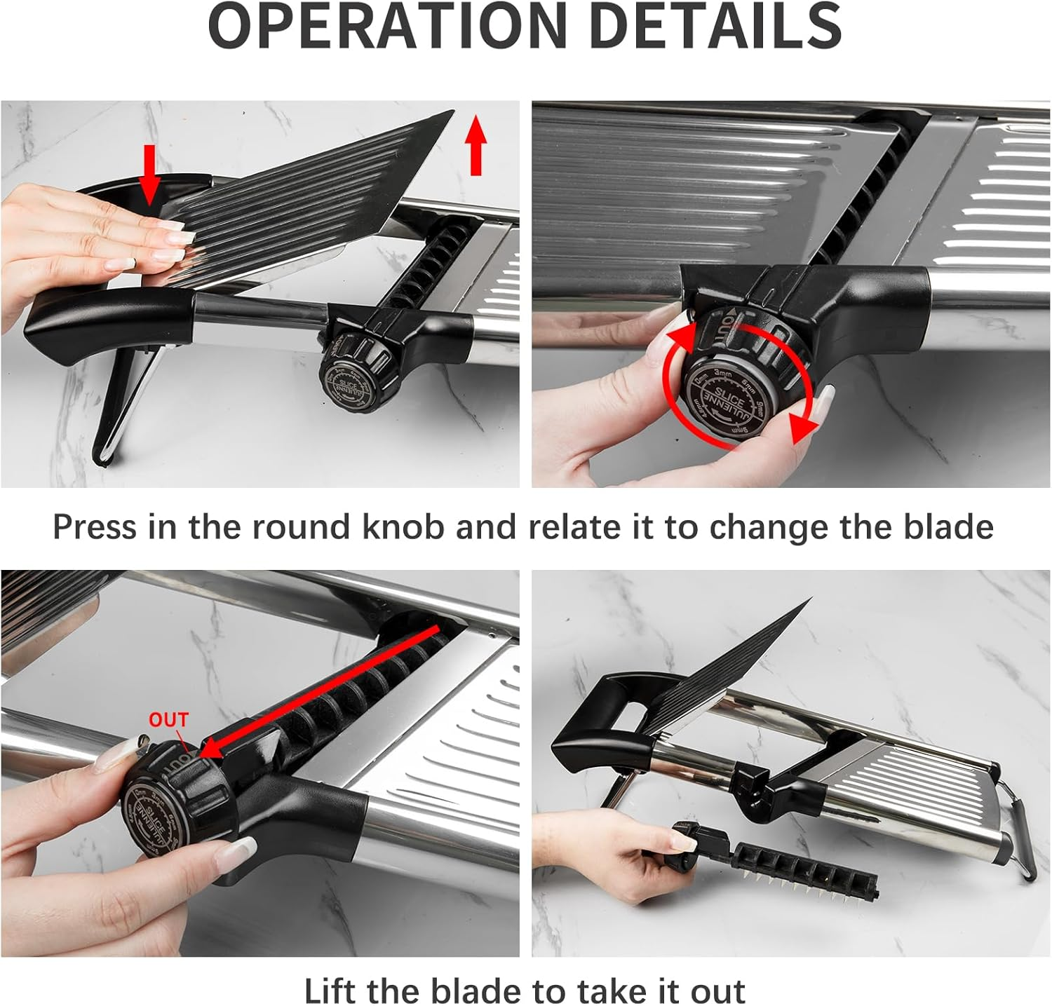 VEKAYA Mandoline Slicer,Mandoline Food Slicer for Kitchen,Mandolin,Potato Slicer,Vegetable Chopper,Adjustable Stainless Steel Veggie Onion Tomato Julienne Cutter with Cut-Resistant Gloves