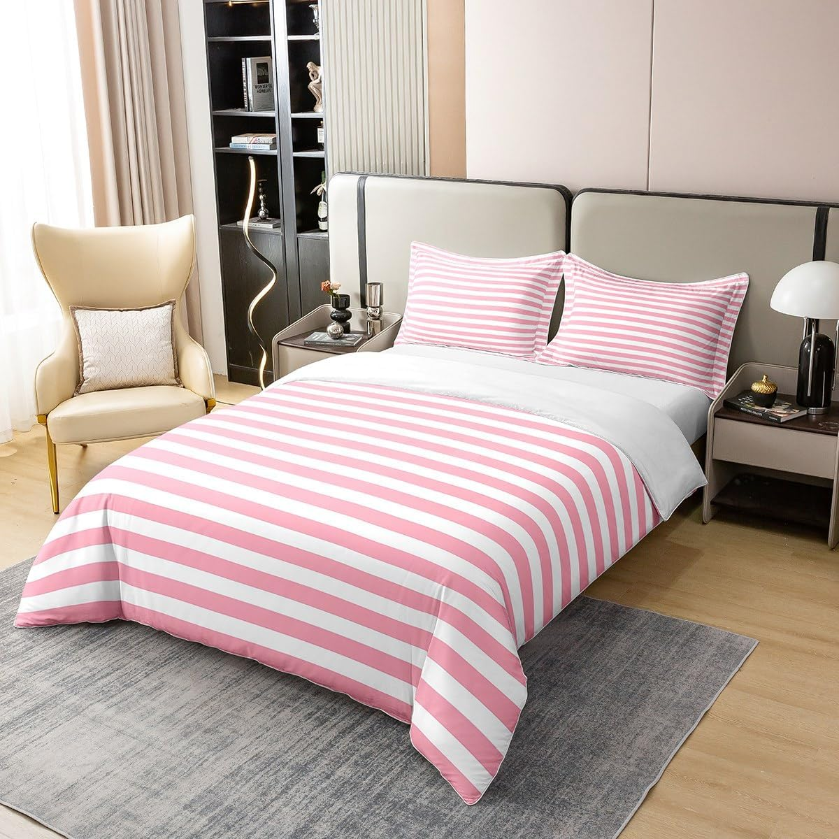 100% Cotton Pink Striped Duvet Cover for Kids Girls Red White Stripe Bedding Set Single Farmhouse Ticsuper King Stripes Women Comforter Cover Decor Horizontal Stripes Geometric Lines Quilt Cover image number 3