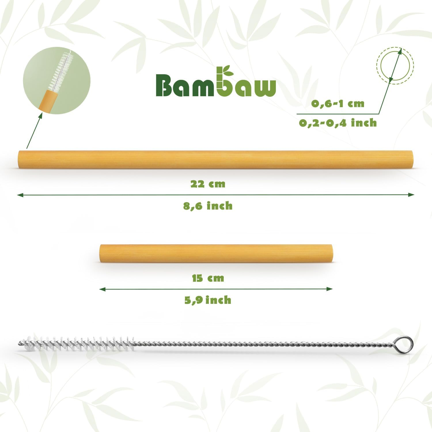 Bambaw Reusable Bamboo Drinking Straws, Reusable Straw, Strong & Durable, Cocktail Straws, Biodegradable Straws, Eco Friendly Straws, BPA Free, Pack of 6 Straws - 5.9'' & 6 Straws - 8.7'' image number 3